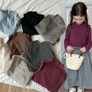 儿童打底衫女孩半高领女童纯棉T恤内搭春秋装长袖秋衣男童上衣服9