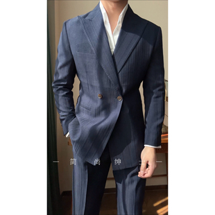 925 双排扣两粒扣暗人字纹休闲两件套西服套装 春季 意式
