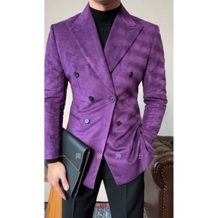 绅士高级感 麂皮绒双排扣戗驳领单西969男士 秋冬新款 多巴胺时尚