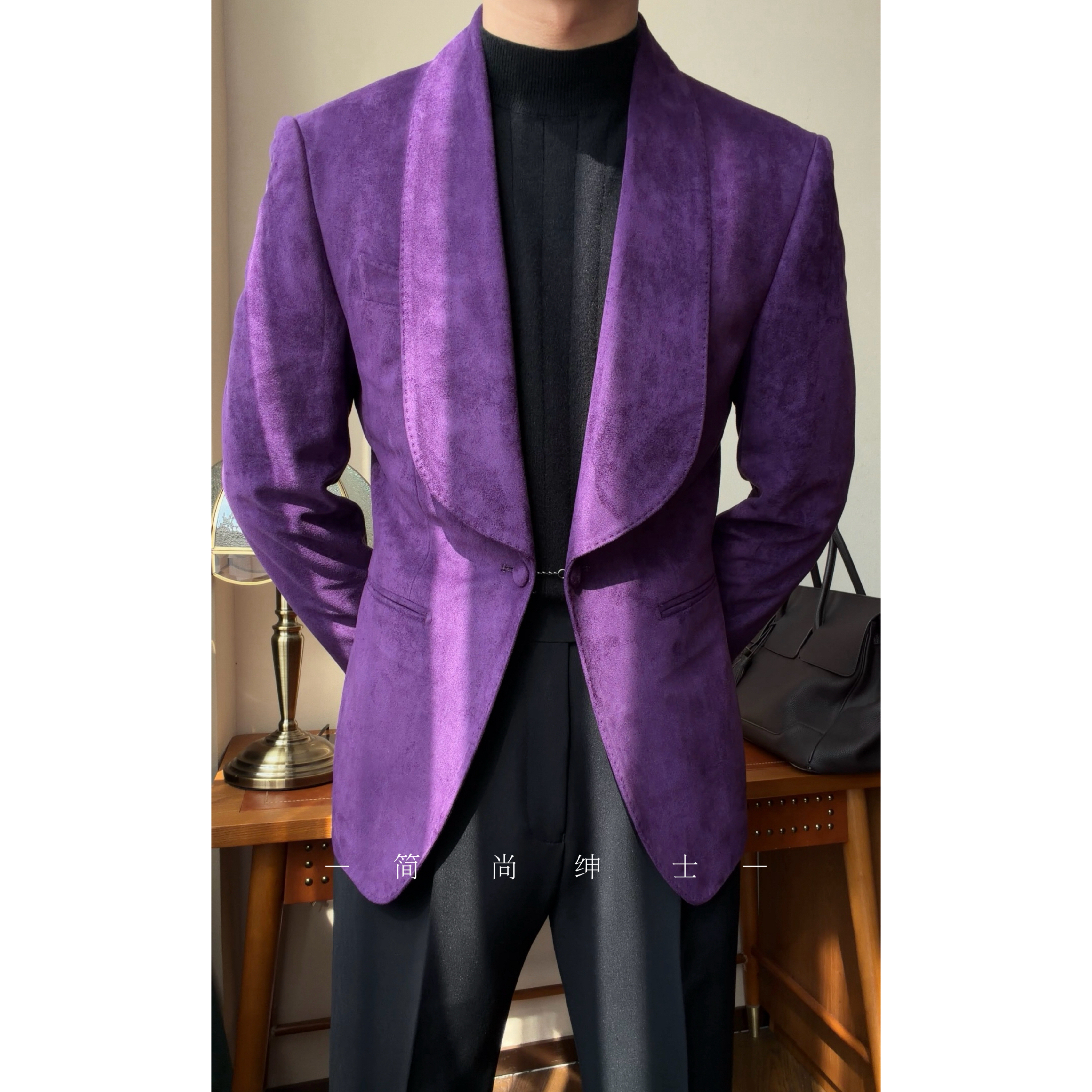 秋季新款时尚青果领优雅绅士男士单西外套963