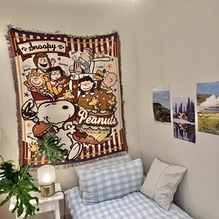 出口韩国订单 卡通Peanuts史努比沙发毯单人椅子盖布复古装饰挂毯