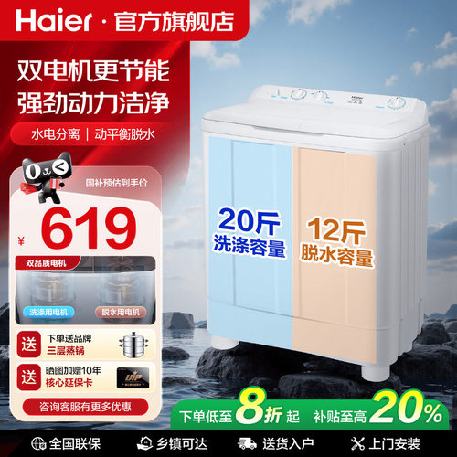 海尔双筒双缸洗衣机家用大容量
