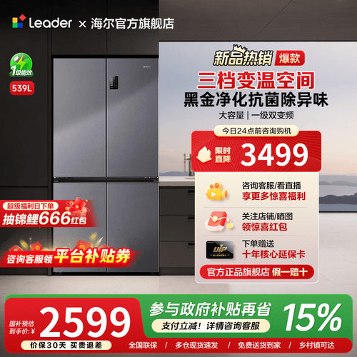 海尔539大容量冰箱  黑金净化抗菌 风冷无霜