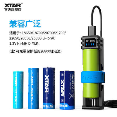 XTAR SC1 PLUS 18650/26800/21700便捷式快速3A 锂离子电池充电器