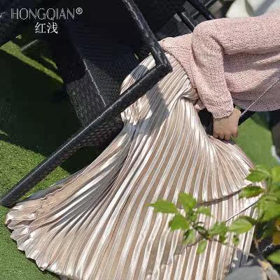 长裙裙2019秋季百褶新款秋冬女A字金属色高腰长款缎面半裙半身裙|msdalam kategori Butik wanita / wanita, skirt - dari Buy2taobao.com untuk memberikan perkhidmatan ejen Taobao profesional membeli