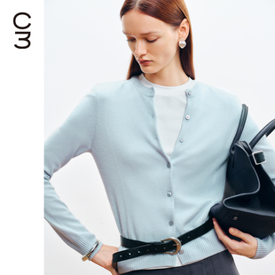 CHICC3软糯康赛妮纯羊绒纱 复古通勤风叠穿简约开衫