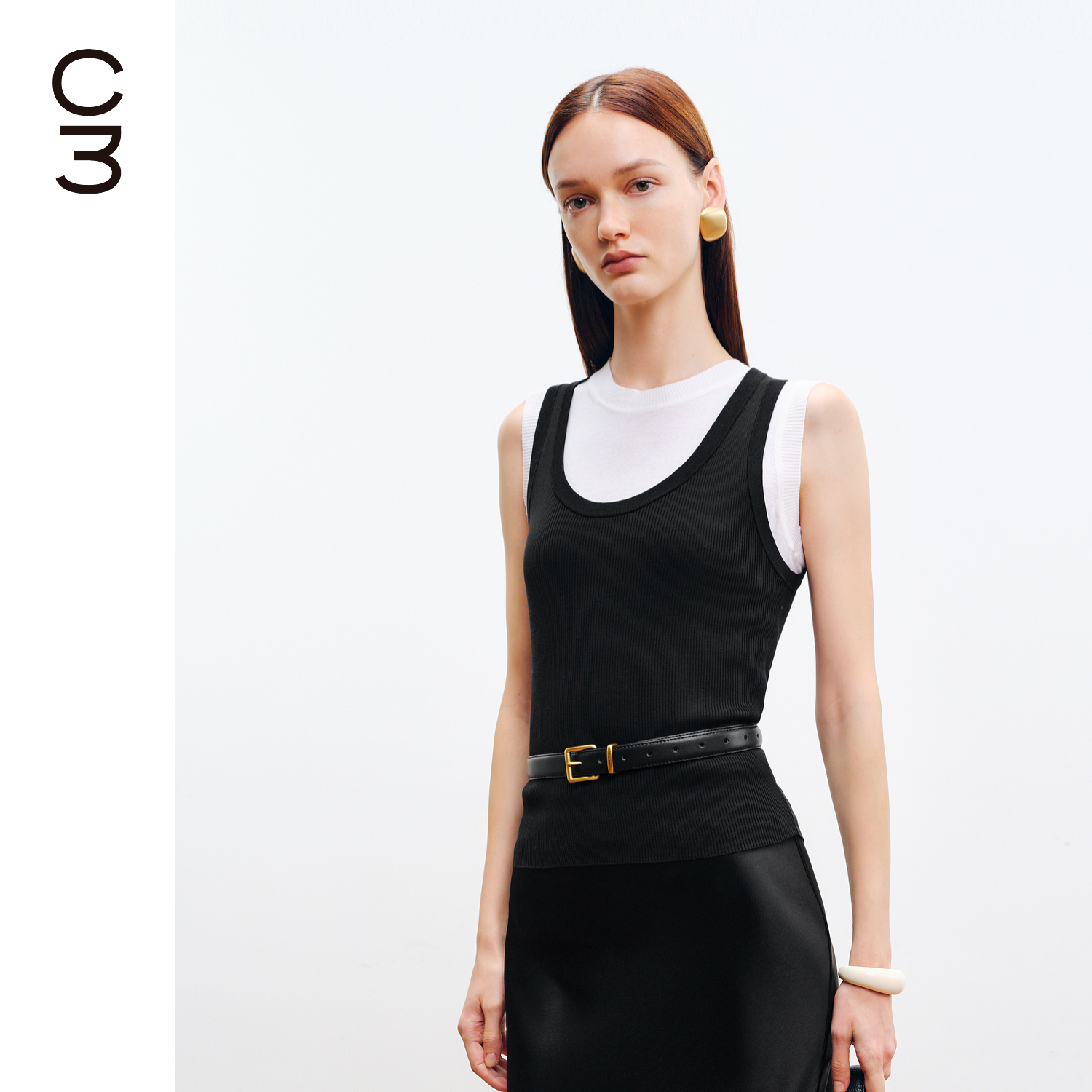 CHICC3轻盈真丝纱高街心机天鹅肩百搭显瘦叠穿U领针织背心