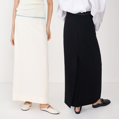 CHICC3 重磅高密醋酸_極简窄腰后开衩半裙长裙 舒适百搭