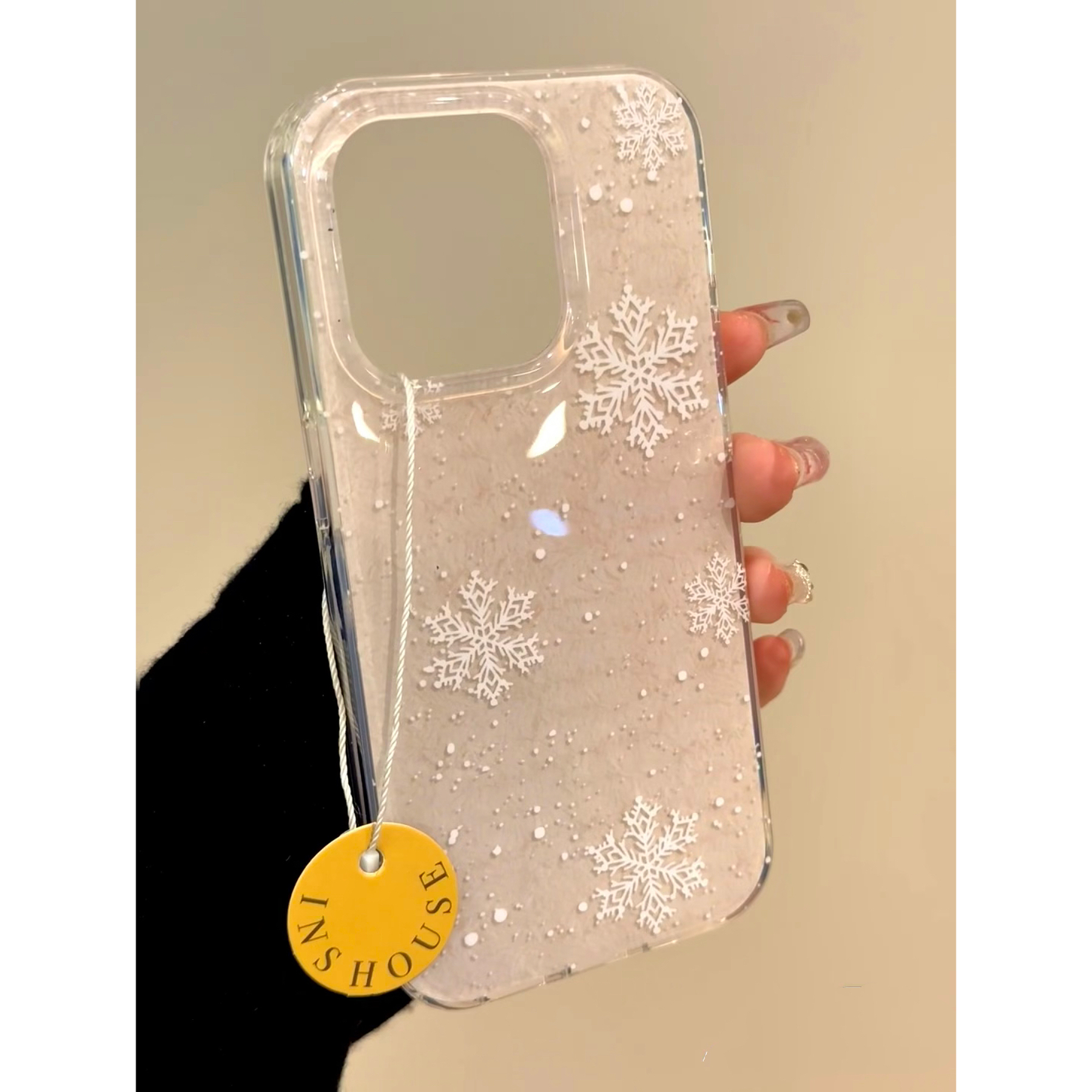 韩风米白色满屏雪花适用iPhone17手机壳16/15promax苹果14/13防摔少女可爱