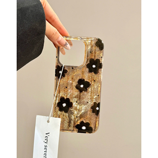 秋冬韩系棕色波点花朵适用iPhone17手机壳16promax苹果15 13防摔小众