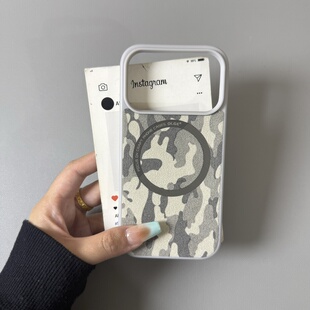 【强磁吸】岩石灰撞色彩迷纹羊巴皮绒壳适用iPhone17手机壳16promax苹果15/14/13小众高级