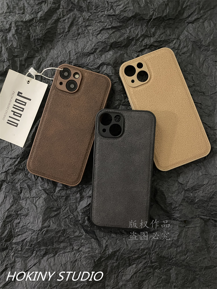 美拉德风皮质压纹适用iPhone17/16promax手机壳苹果15简约14/13纯色12