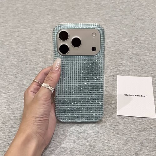 小众ins薄荷蓝钻石纹小格纹适用iPhone17手机壳16promax苹果15简约韩系