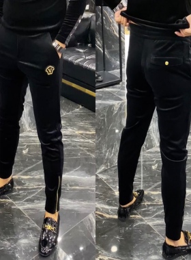 XXK21177秋冬新款男士金丝绒休闲商务拉链束脚时尚修身商务帅气裤