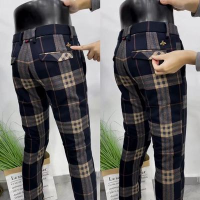 欧货格子立体剪裁长裤