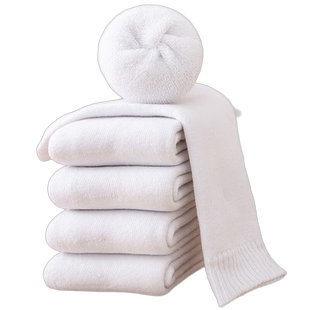 童袜冬季加绒加厚儿童袜子棉白色学生袜男女童中长筒棉宝宝毛圈袜