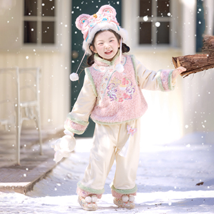 汉服女童冬装2025新款儿童裤子套装超仙国风加厚新中式女孩拜年服