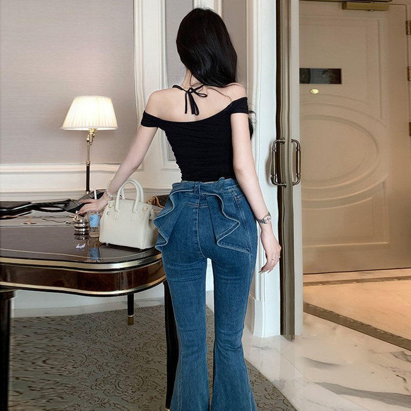 亦菲同款后腰立体蝴蝶牛仔裤女2026夏季高腰翘臀喇叭裤