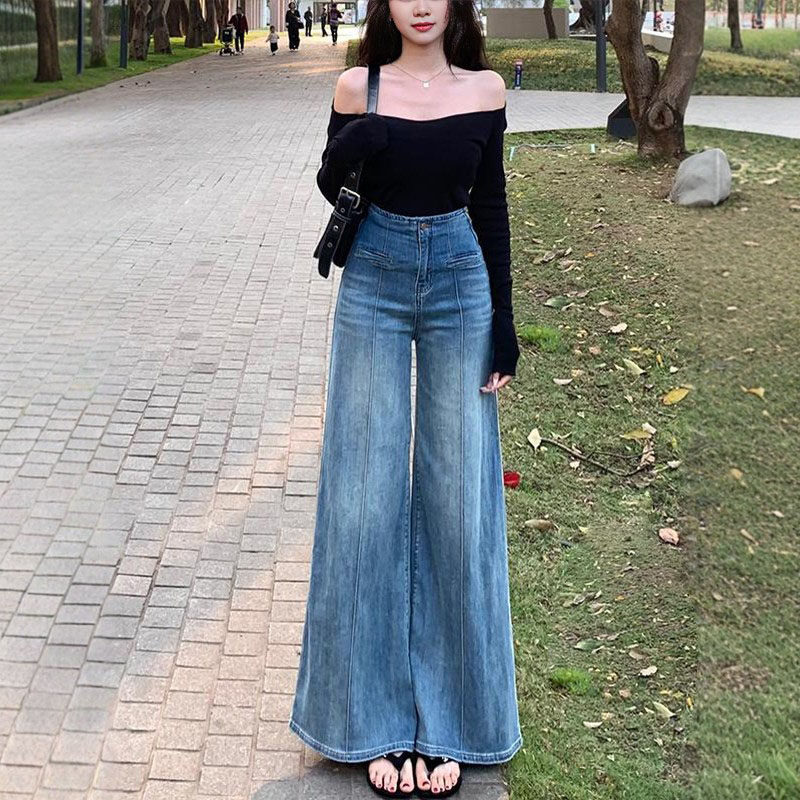 高腰大裤脚阔腿牛仔裤女2