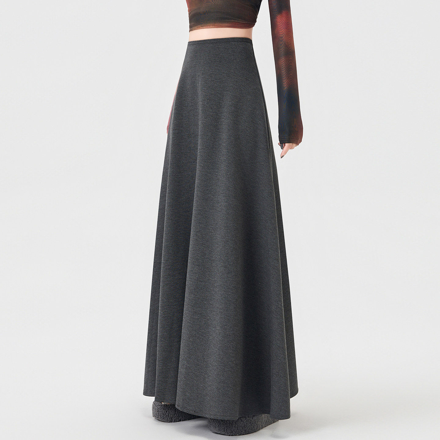 灰色针织卫裙半身裙长款女秋冬季高腰垂感遮胯大摆a字伞裙到脚踝