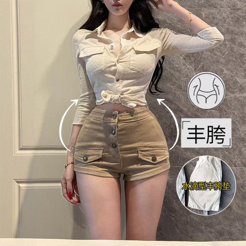 老钱风丰胯牛仔短裤女202