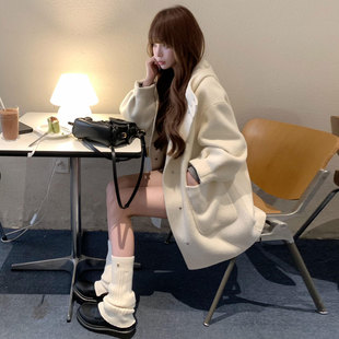 清纯千金连帽双面羊绒呢子外套女2026秋冬新款小个子羊绒毛呢大衣