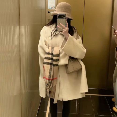 轻奢极简蝙蝠袖斗篷双面羊绒呢子外套女2026秋冬新款羊绒毛呢大衣