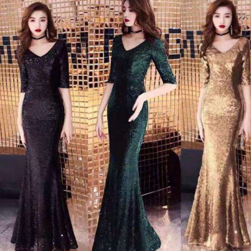 黑色晚礼服女2019新款宴会气质高贵长款名媛晚宴鱼尾修身气场女王在类目 女装/女士精品, 婚纱/旗袍/礼服, 礼服/晚装中 - 来自Buy2taobao.com提供专业的淘宝代购服务