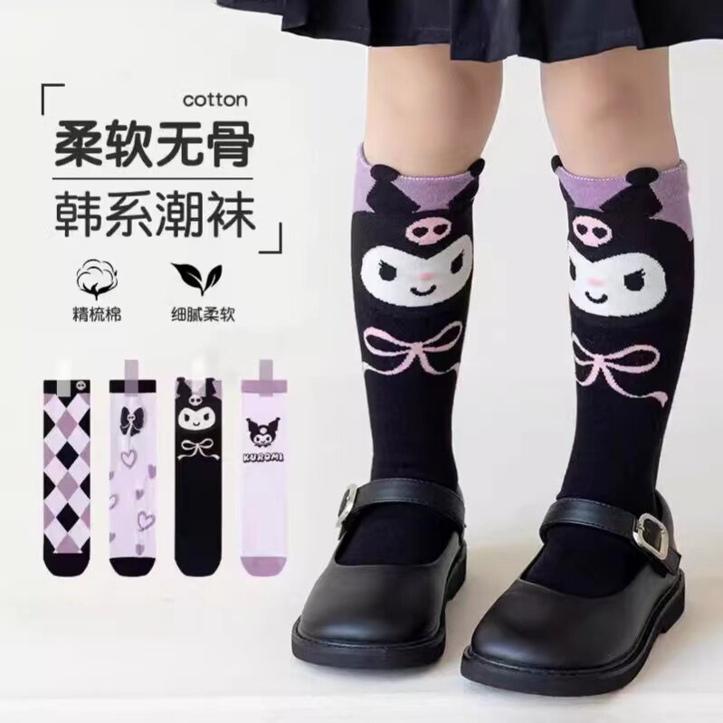 2024新款女孩蝴蝶结精梳棉卡通儿童春夏长筒袜女童袜子春秋小腿袜
