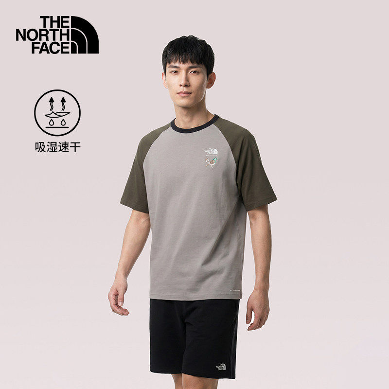 北面户外速干拼色短袖T恤男图片