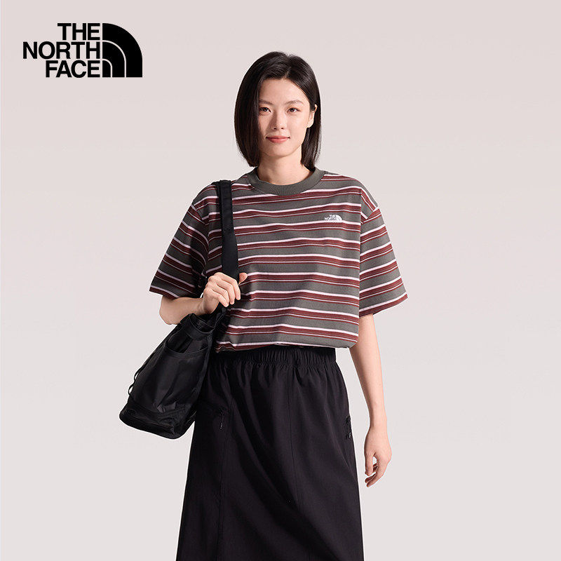 TheNorthFace北面纯棉条纹短袖T恤女26春夏户外复古运动半袖