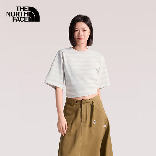 北面户外纯棉条纹短袖T恤女