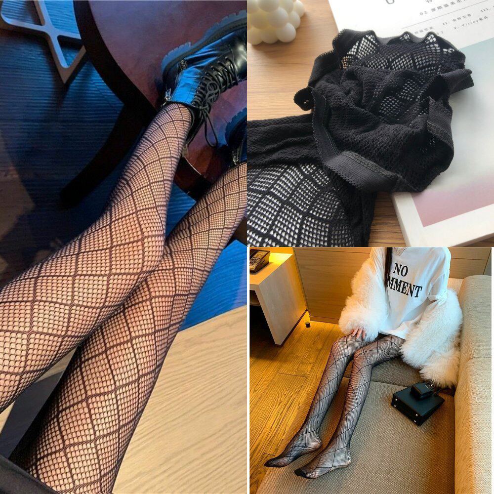 袋装菱格网袜黑丝袜连裤袜镂空时尚打底袜大中小格女士