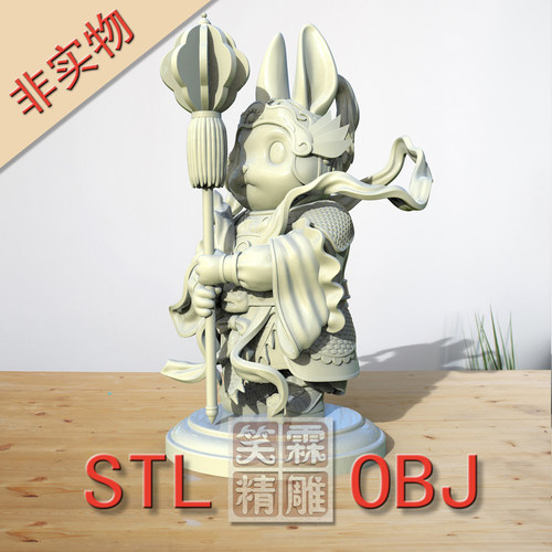兔门神3D打印STL格式立体圆雕图OBJ格式雕刻文件