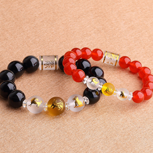 艾钰2026马黑曜石生肖属虎马狗寅午戌三合手链六字真言本命佛男女