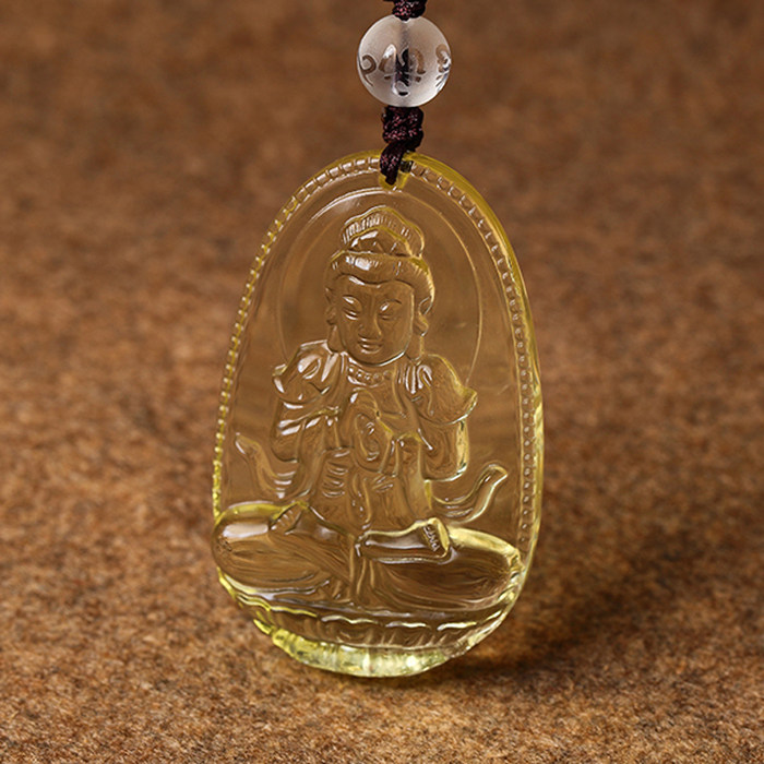 艾钰天然黄水晶大日如来吊坠 冰粉白水晶生肖属羊猴本命佛守护神