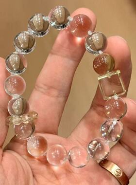 【小金矿】双a等级11mm左右珠径白水晶牛鼻孔 配柠檬黄水晶方糖