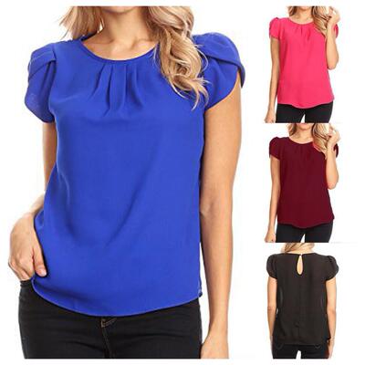Chiffon Solid Color Short Collar Casua l Shirt Short Sleeve