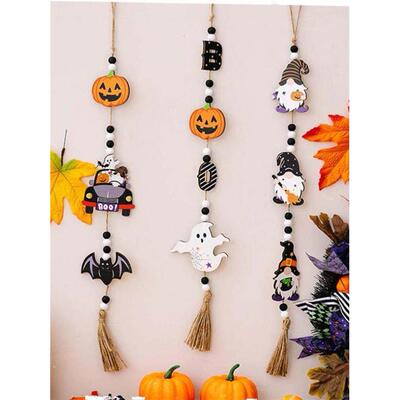 Halloween Pearl String Witch Pumpkin Bat Pendant Funny Terro