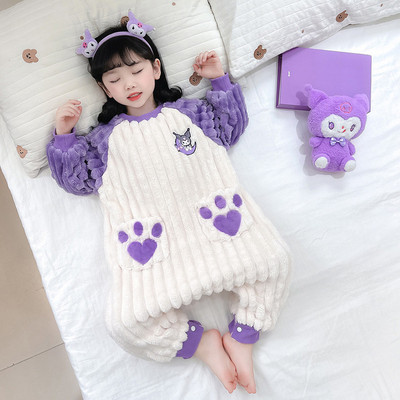 女童睡袋2025新款冬季款珊瑚绒加厚儿童睡衣法兰绒双层连体家居服