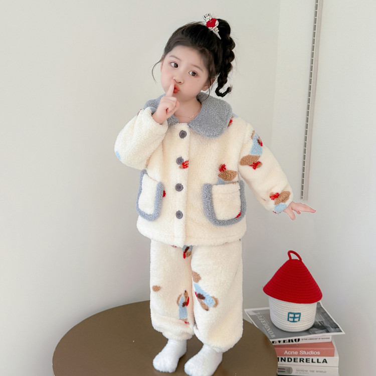 女童冬季法兰绒睡衣儿童珊瑚绒家连身衣/爬服/哈衣