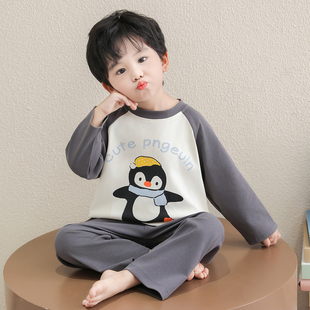 男童睡衣宝宝a类全棉春秋季2025新款宝宝小企鹅空调服1-8岁家居服