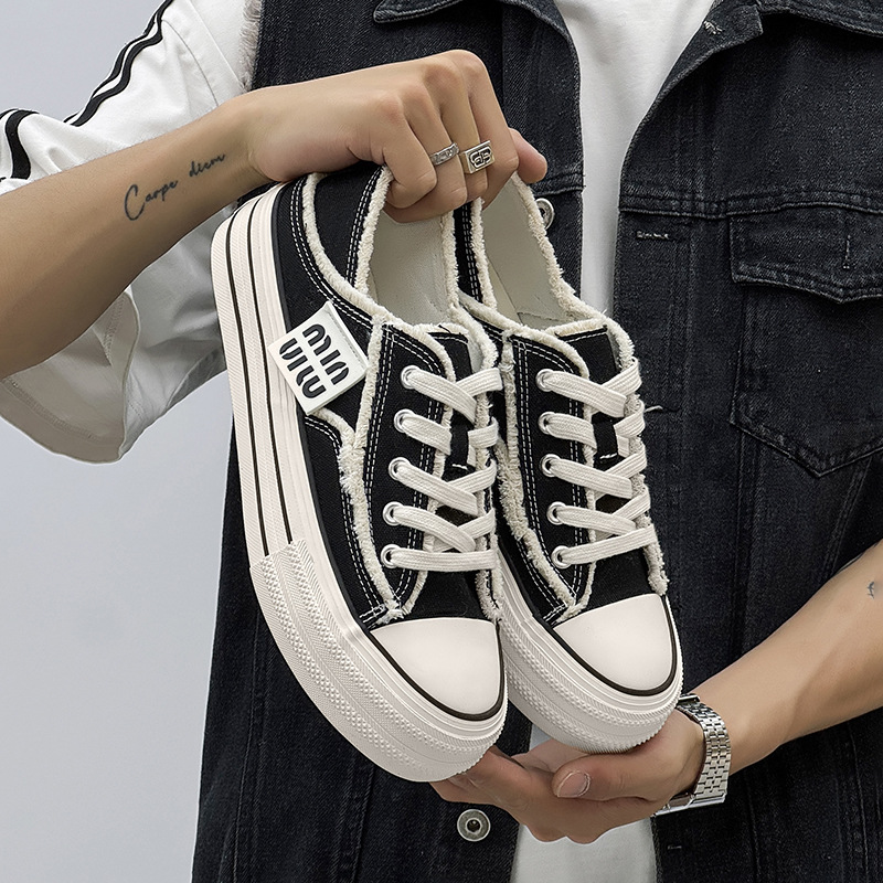 小众帆布鞋半拖男夏外穿鞋休闲鞋一脚蹬小白鞋XZ517-1XZ8118P60，男鞋帆布鞋，星座517-1