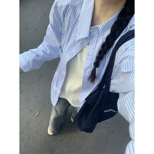 宽松长袖 男女2026春夏系穿搭衬衣 蓝色格子衬衫