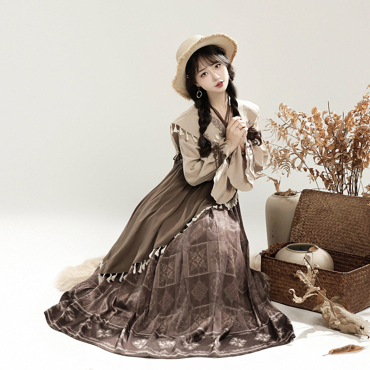 原创神秘部落汉服女中国风改良汉元素假领裙子套装两件套汉服套装