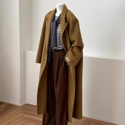 秋冬新款高级双面羊毛绒大衣正肩简约大气中长款韩版羊毛呢外套女