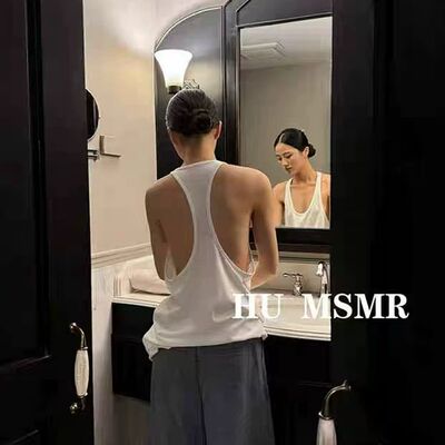 胖MM纯色简约工字露背瑜伽背心女