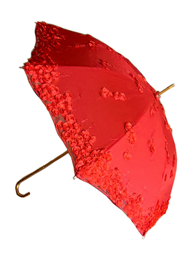 结婚红伞新新娘伞蕾丝出嫁出阁双层长柄刺绣复古婚庆婚礼高级喜伞