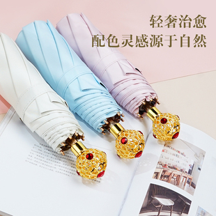 红叶伞水晶手柄高颜值彩胶内花防晒防紫外学生遮阳伞晴雨两用手动