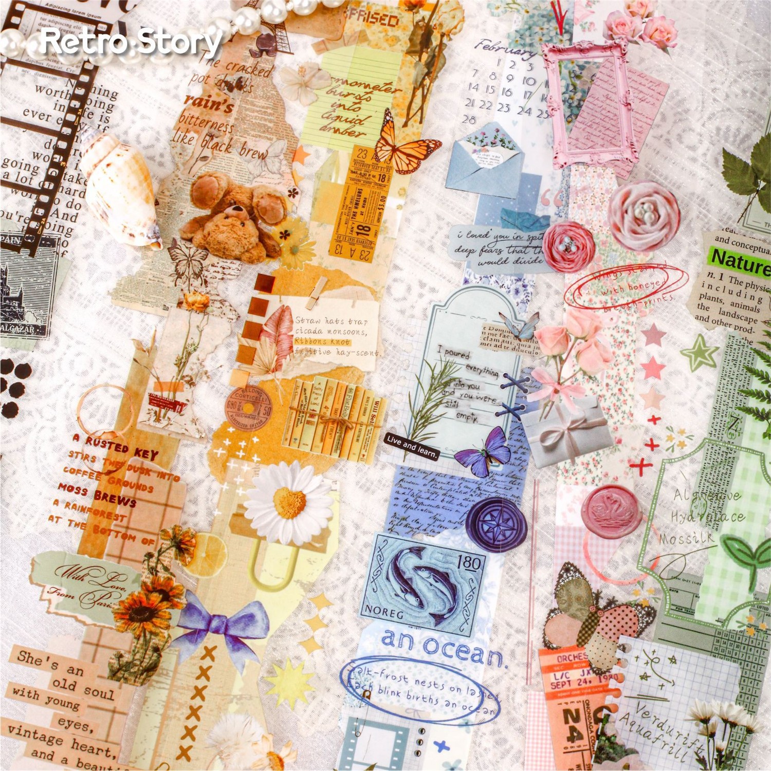 时光标本系列PET防水胶带 INS风植物花卉标签手帐装饰素材贴画